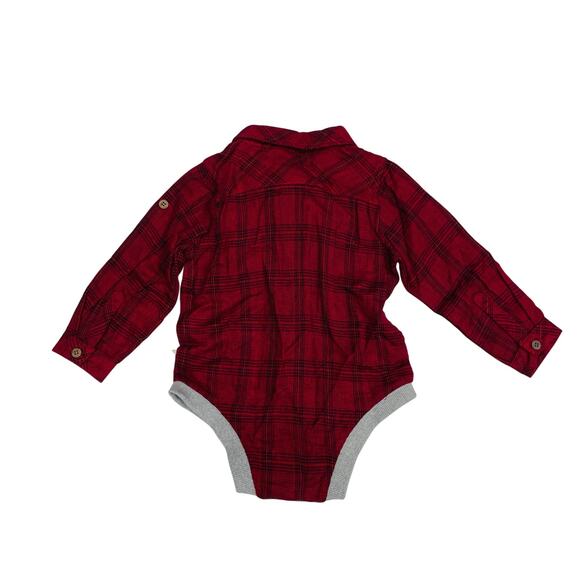 NWT Me & Henry 3/6M Red & Black Plaid Jasper Button Up Onesie - Picture 2 of 5